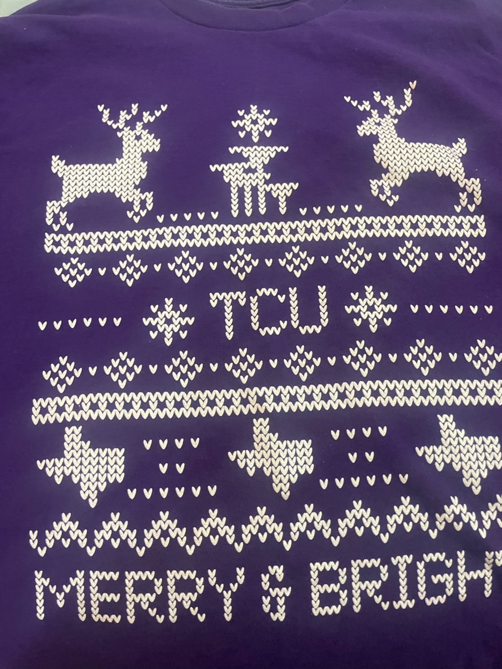 TCU Christmas Shirt Merry And Bright  L Purple Long sleeve Texas University
